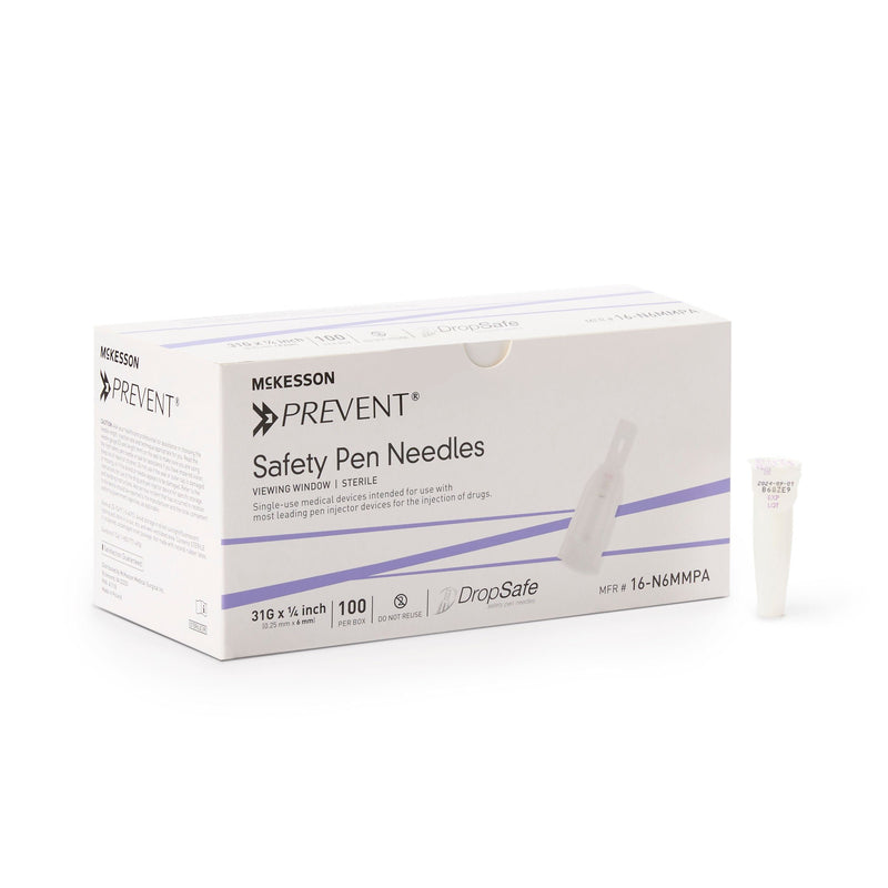McKesson Prevent® Safety Insulin Pen Needle, 31 Gauge, 6 mm Length