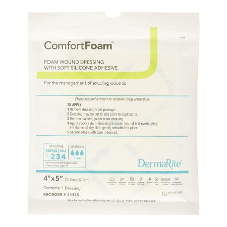 Foam Dressing ComfortFoam™ 4 X 5 Inch Without Border Film Backing Silicone Face Rectangle Sterile
