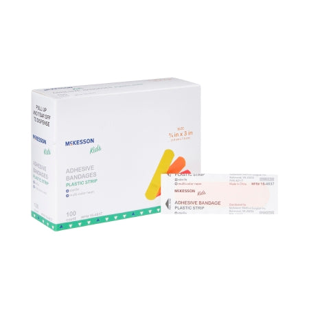 Adhesive Strip McKesson Kids™ 3/4 X 3 Inch Plastic Rectangle Neon Sterile
