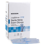 Exam Glove McKesson Confiderm® STR Medium Sterile Pair Nitrile Standard Cuff Length Textured Fingertips Blue Not Rated