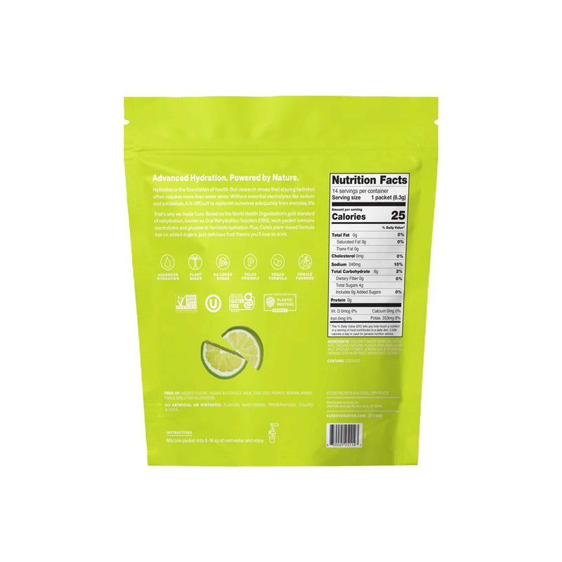 Cure Electrolyte Drink Mix made with Coconut Water, Lime, 7.7-gram Packets