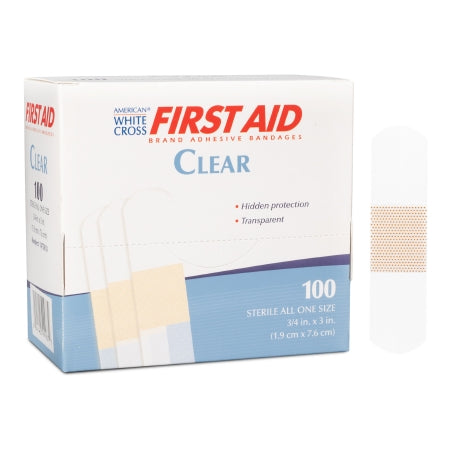 Adhesive Strip American® White Cross 3/4 X 3 Inch Plastic Rectangle Clear Sterile