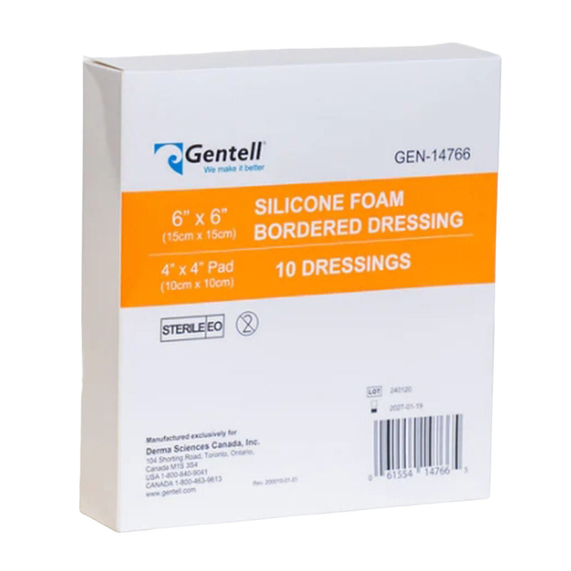 Foam Dressing Gentell® 6 X 6 Inch With Border Without Film Backing Silicone Adhesive Square Sterile