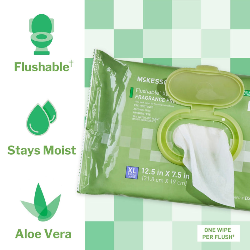 McKesson Flushable* Wet Wipes XL - Unscented, 48 Wipes per Pack