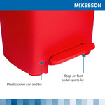 McKesson Waste Can with Step-On Pedal, Plastic, Red, 15.16 x 14.37 x 18.9 Inch