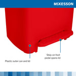 McKesson Waste Can with Step-On Pedal, Plastic, Red, 15.16 x 14.76 x 26.57 Inch