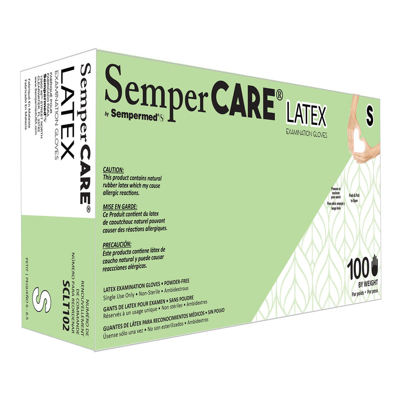 Exam Glove SemperCare® Latex Small 100 per Box NonSterile Latex Standard Cuff Length Micro-Textured Ivory Not Rated