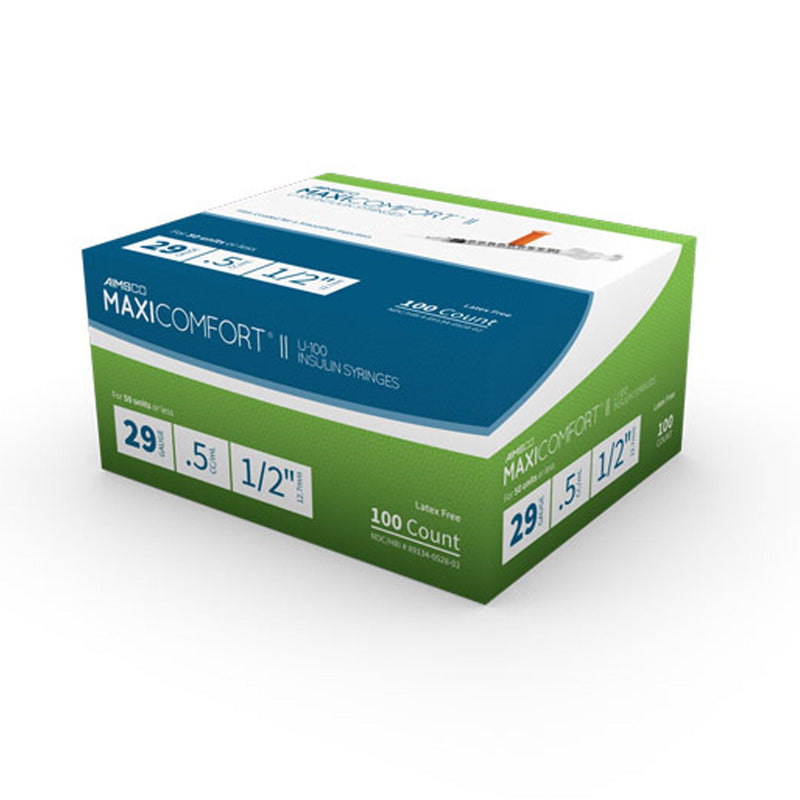 MaxiComfort® II Standard Insulin 0.5 mL Syringe with Needle, 29 Gauge, 1/2 Inch