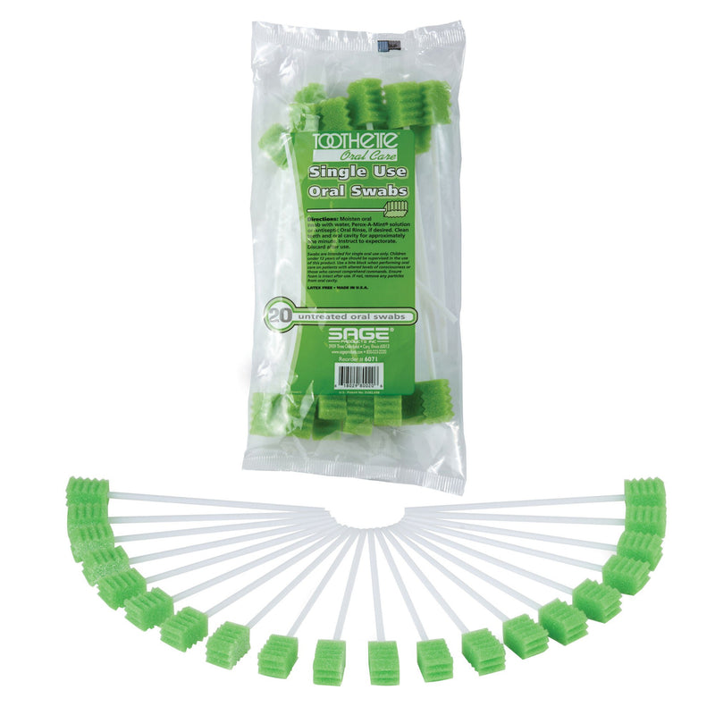 Toothette Plus Oral Swabsticks Foam Tip Untreated, 6-Inch Length, Green