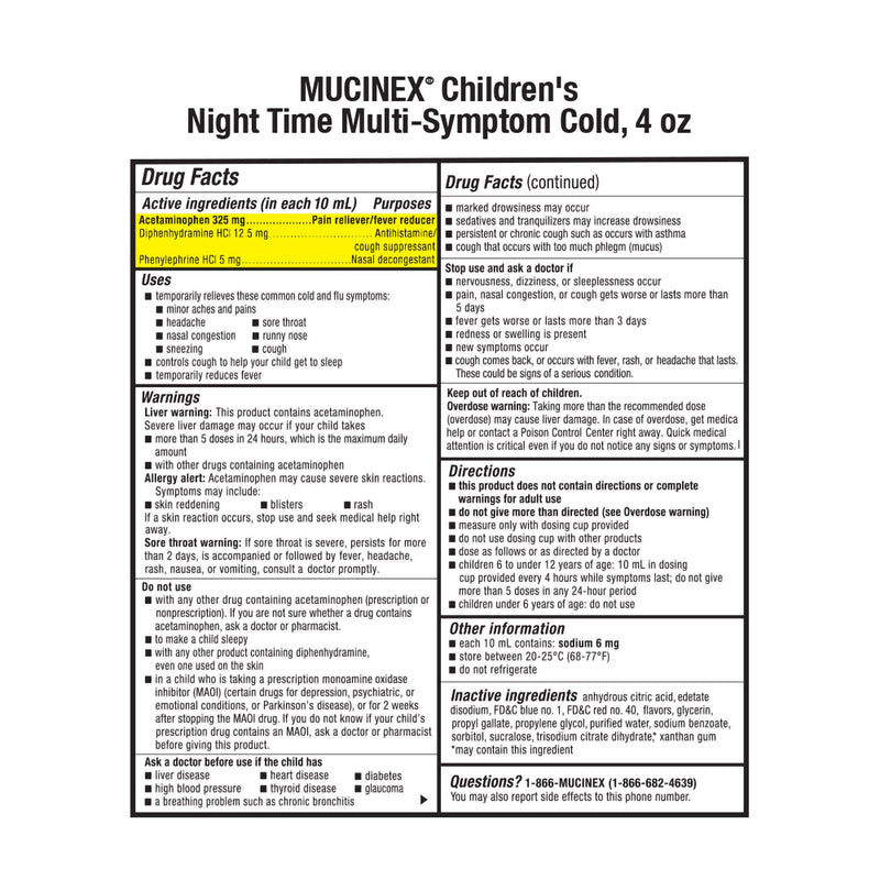 Mucinex Children's Night Time Multi-Symptom Cold Liquid Very Berry Flavor