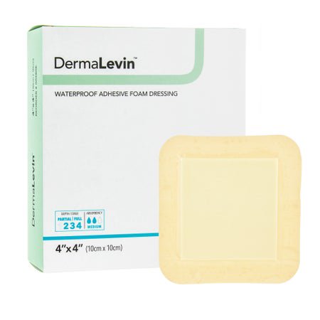 Foam Dressing DermaLevin® 4 X 4 Inch With Border Waterproof Backing Hydrocolloid Adhesive Square Sterile
