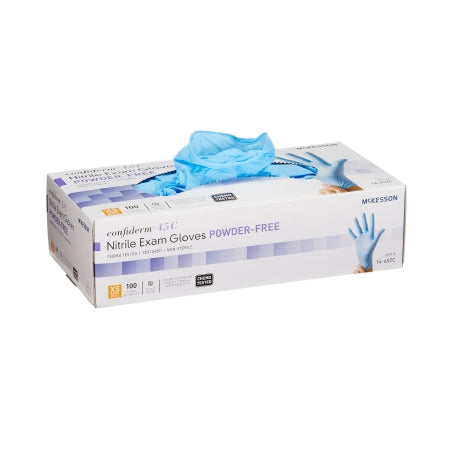 Exam Glove McKesson Confiderm® 4.5C Medium NonSterile Nitrile Standard Cuff Length Textured Fingertips Blue Chemo Tested