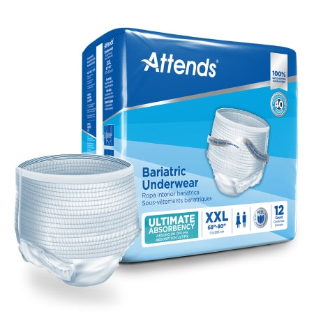 Attends Adult Absorbent Underwear Bariatric Pull On with Tear Away Seams 3X-Large Disposable Heavy Absorbency