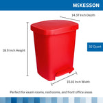 McKesson Waste Can with Step-On Pedal, Plastic, Red, 15.16 x 14.37 x 18.9 Inch