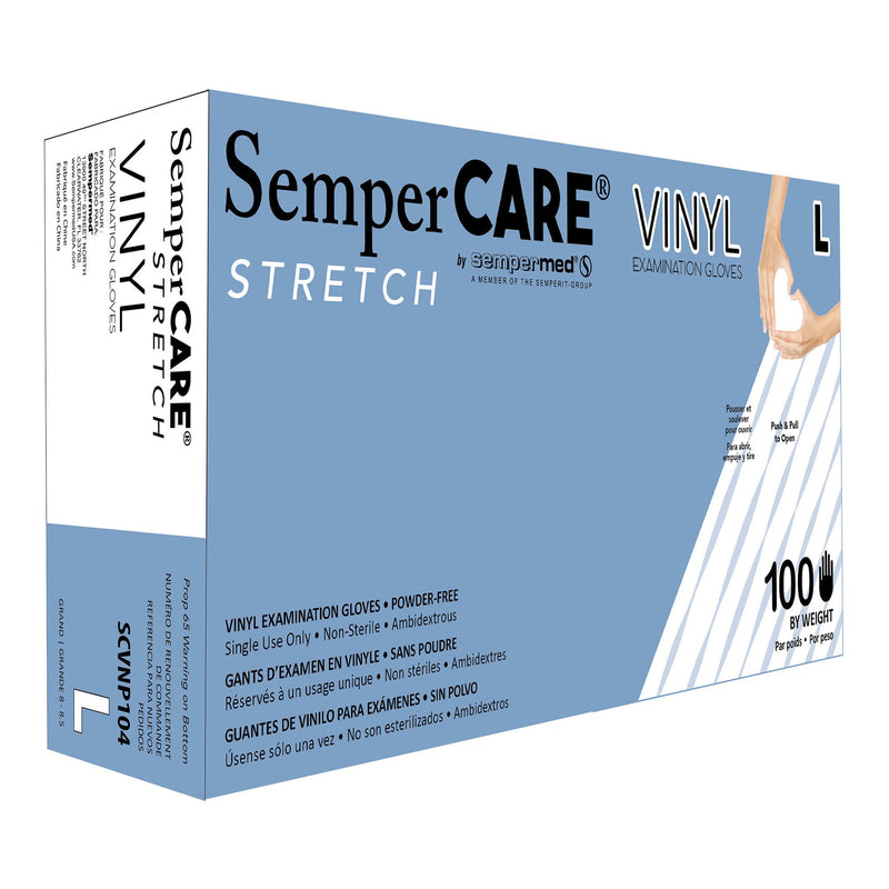 Exam Glove SemperCare® Vinyl Large 100 per Box NonSterile Stretch Vinyl Standard Cuff Length Smooth Ivory Not Rated