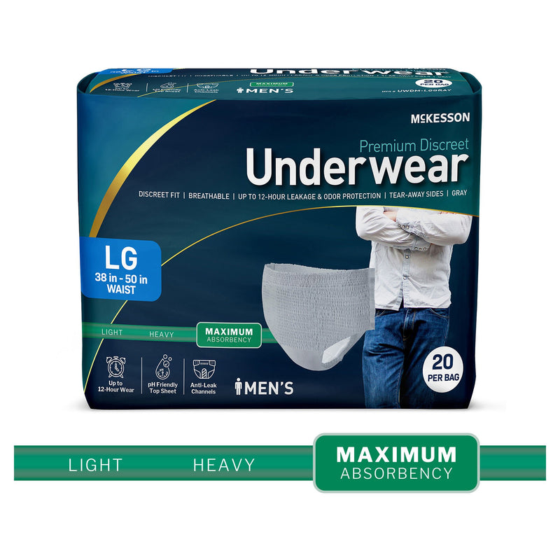 McKesson Premium Discreet Underwear for Men, Maximum Absorbency, Large
