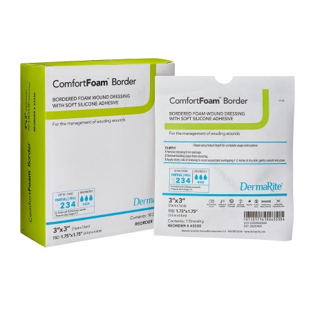 Thin Foam Dressing ComfortFoam™ Border Lite 3 X 3 Inch With Border Waterproof Backing Silicone Adhesive Square Sterile
