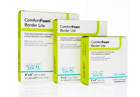 Thin Foam Dressing ComfortFoam™ Border Lite 2 X 2 Inch With Border Waterproof Backing Silicone Adhesive Square Sterile