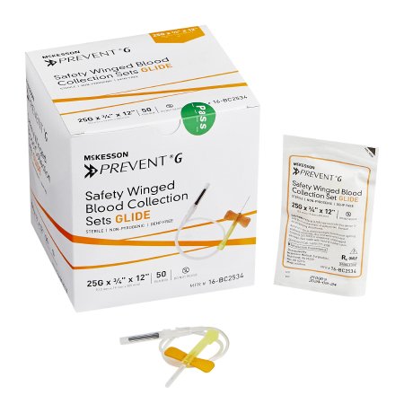 McKesson Prevent® G Blood Collection Set 25 Gauge 3/4 Inch Needle Length Safety Needle 12 Inch Tubing Sterile