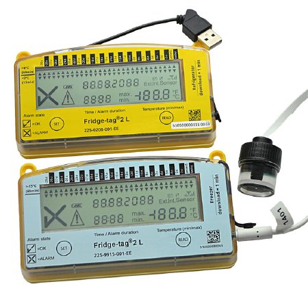 Freezer Vaccine Data Logger with Alarm Fridge-tag® 2L Fahrenheit / Celsius -22° to +131°F (-30° to +55°C) Glycol Bottle Probe Battery Operated