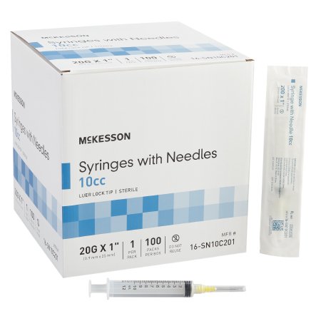 Standard Hypodermic Syringe with Needle McKesson 10 mL 1 Inch 20 Gauge NonSafety Ultra Thin Wall