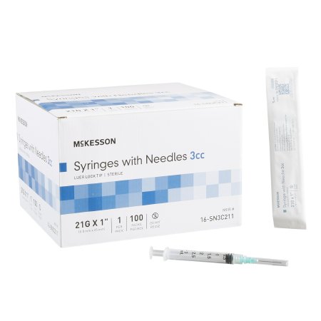 Standard Hypodermic Syringe with Needle McKesson 3 mL 1 Inch 21 Gauge NonSafety Thin Wall