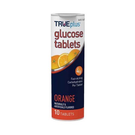 Glucose Supplement TRUEplus™ 10 per Bottle Chewable Tablet Orange Flavor