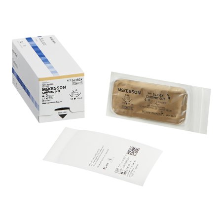 Absorbable Suture with Needle McKesson Chromic Gut C-13 3/8 Circle Reverse Cutting Needle Size 4 - 0