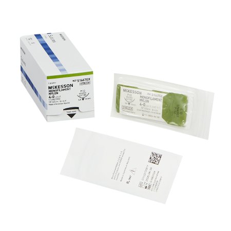 Nonabsorbable Suture with Needle McKesson Nylon P-12 3/8 Circle Precision Reverse Cutting Needle Size 4 - 0 Monofilament