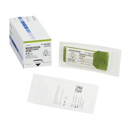 Nonabsorbable Suture with Needle McKesson Nylon C-13 3/8 Circle Reverse Cutting Needle Size 4 - 0 Monofilament