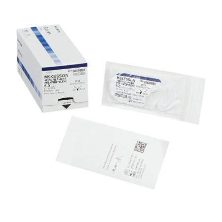 Nonabsorbable Suture with Needle McKesson Polypropylene P-13 3/8 Circle Precision Reverse Cutting Needle Size 5 - 0 Monofilament