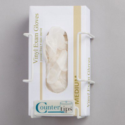 Glove Box Holder Countertips™ Horizontal or Vertical Mounted 1-Box Capacity White 4.3 X 5.9 X 7.7 Inch Coated Wire