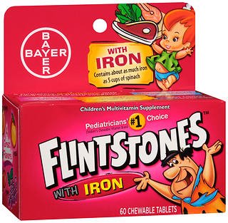 Pediatric Multivitamin Supplement Flintstones™ with Iron Vitamin A / Ascorbic Acid / Vitamin D / Iron 1300 IU - 60mg - 600 - 15 IU Chewable Tablet 60 per Bottle Assorted Fruit Flavors