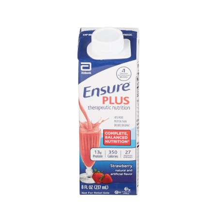 Oral Supplement Ensure® Plus Therapeutic Nutrition Strawberry Flavor Liquid 8 oz. Reclosable Carton