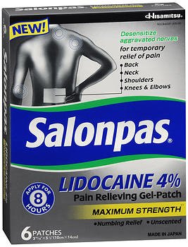 Topical Pain Relief Salonpas® 4% Strength Lidocaine Patch 6 per Box