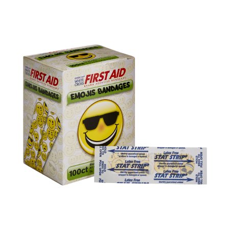 Adhesive Strip American® White Cross Stat Strip® 3/4 X 3 Inch Plastic Rectangle Kid Design (Emojis) Sterile