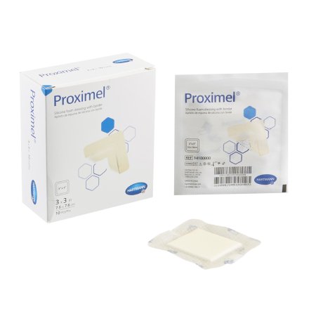 Foam Dressing Proximel® 3 X 3 Inch With Border Waterproof Film Backing Silicone Adhesive Square Sterile