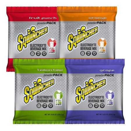 Oral Electrolyte Solution Sqwincher® Powder Pack® Orange / Fruit Punch / Grape / Lemon-Lime Flavor 9.53 oz. Electrolyte