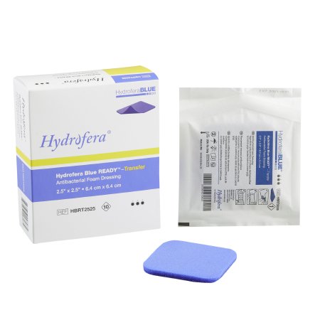 Antibacterial Foam Dressing Hydrofera BLUE® READY-Transfer 2-1/2 X 2-1/2 Inch Without Border Without Film Backing Nonadhesive Square Sterile