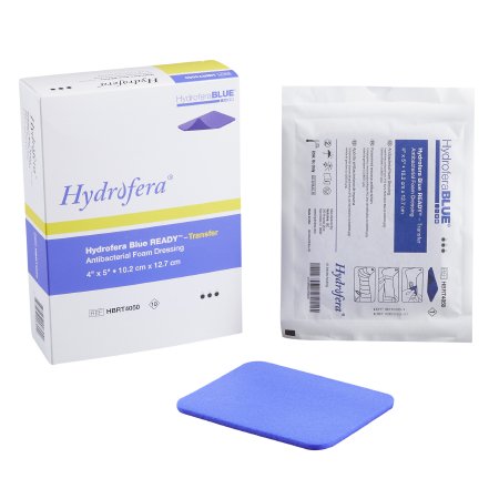 Antibacterial Foam Dressing Hydrofera BLUE® READY-Transfer 4 X 5 Inch Without Border Without Film Backing Nonadhesive Rectangle Sterile