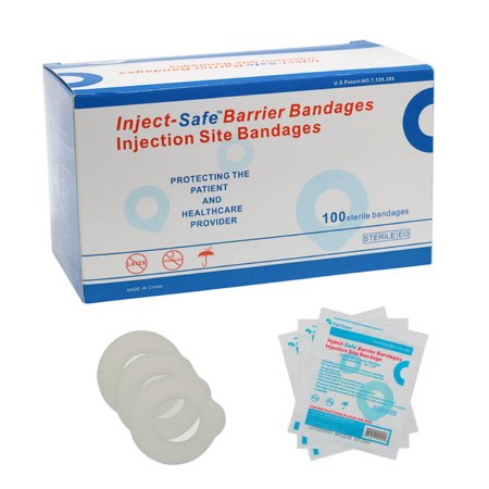 Pre-Injection Adhesive Strip Inject-Safe™ 1-3/8 Inch Diameter Film / Foam Round White Sterile