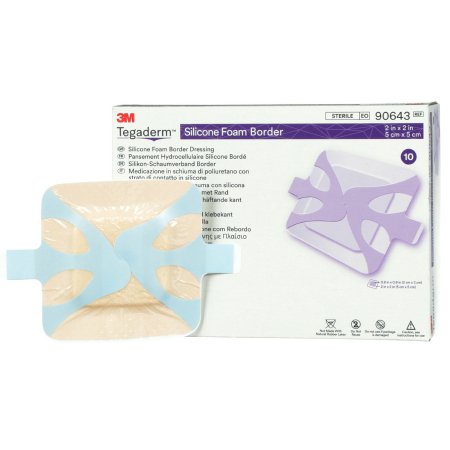 Foam Dressing 3M™ Tegaderm™ 2 X 2 Inch With Border Film Backing Silicone Adhesive Square Sterile