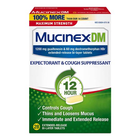 Cold and Cough Relief Mucinex® DM 1,200 mg - 60 mg Strength Tablet 28 per Box