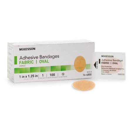 Adhesive Strip McKesson 1 X 1-1/4 Inch Fabric Oval Tan Sterile