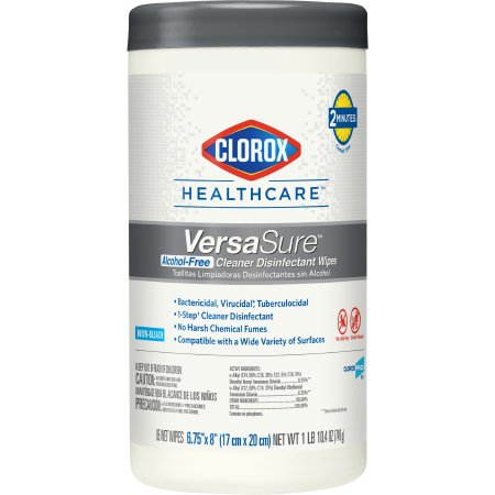 Clorox Healthcare® VersaSure™ Surface Disinfectant Cleaner Premoistened Quaternary Based Manual Pull Wipe 85 Count Canister Scented NonSterile