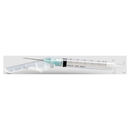 Safety Hypodermic Syringe with Needle McKesson Prevent® 3 mL 1 Inch 25 Gauge Hinged Safety Needle Ultra Thin Wall