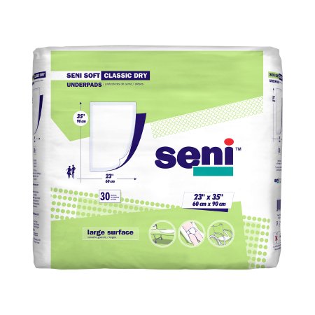 Disposable Underpad Seni® Soft Classic Dry 23 X 35 Inch Cellulose Pulp / Super Absorbent Polymer Light Absorbency