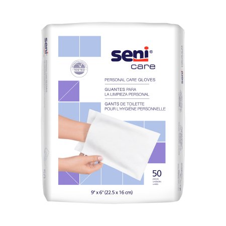 Wash Glove Seni Care 6 X 9 Inch White Disposable