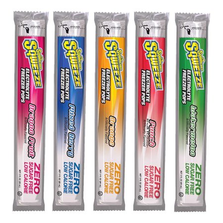 Oral Electrolyte Solution Sqwincher® Squeeze Zero Freezer Pop Punch / Orange / Dragon Fruit / Mixed Berry / Watermelon Flavor 3 oz. Electrolyte