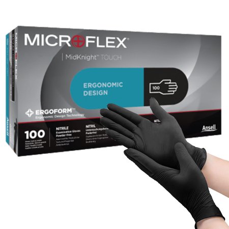 Exam Glove MICROFLEX® MidKnight™ Touch 93-733 Small NonSterile Nitrile Standard Cuff Length Textured Fingertips Black Not Rated